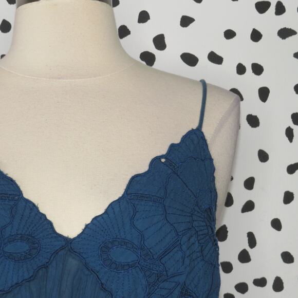 Free People Blue Boho Embroidered Strappy Cutwork Swing Tank - Picture 3 of 10